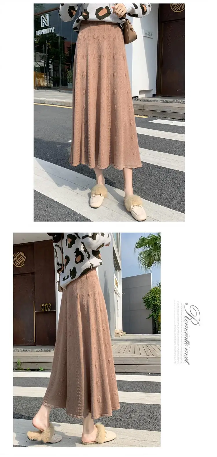 Women Thickened Knitted Skirt Winter Warm Solid Color — feature 7