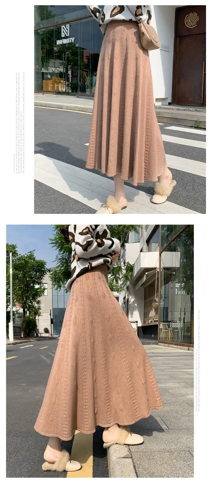 Women Thickened Knitted Skirt Winter Warm Solid Color — feature 8