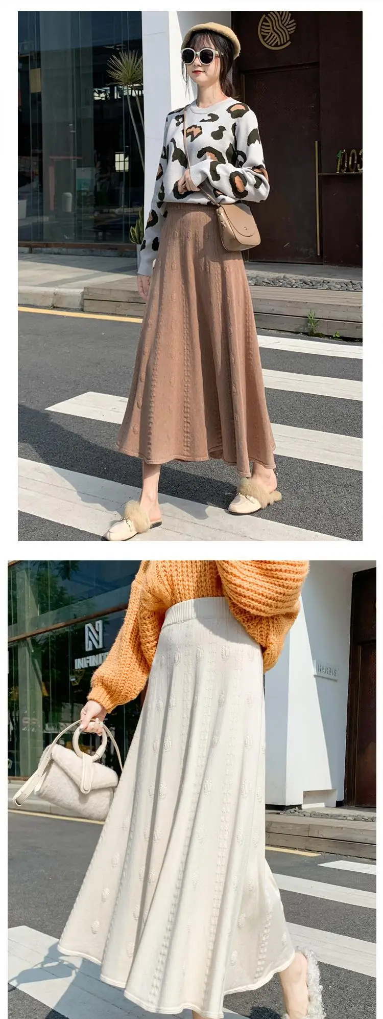 Women Thickened Knitted Skirt Winter Warm Solid Color — feature 9