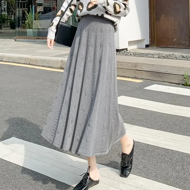 Women Thickened Knitted Skirt Winter Warm Solid Color - Image 3