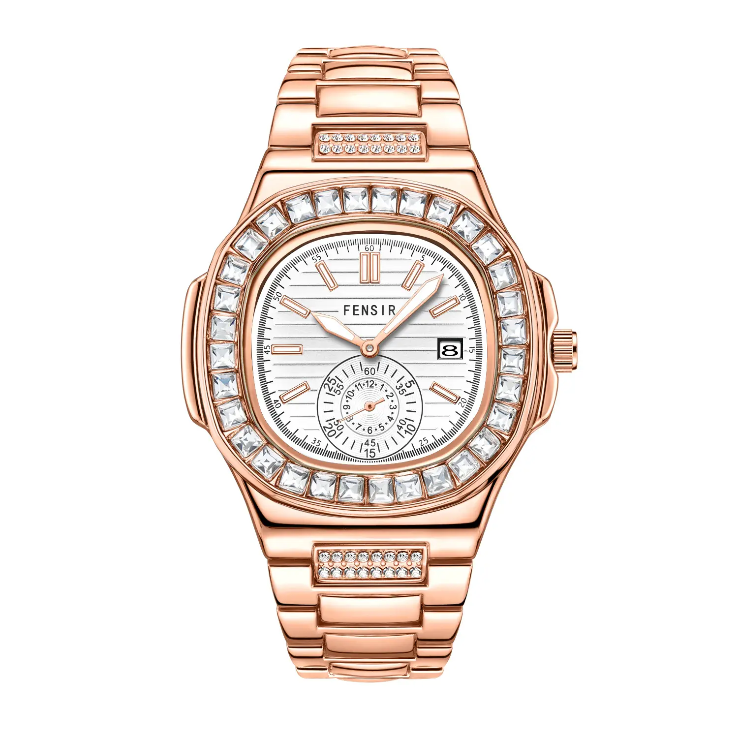 Fensir Cross-Border Diamond Watch Men Rose Gold 40mm