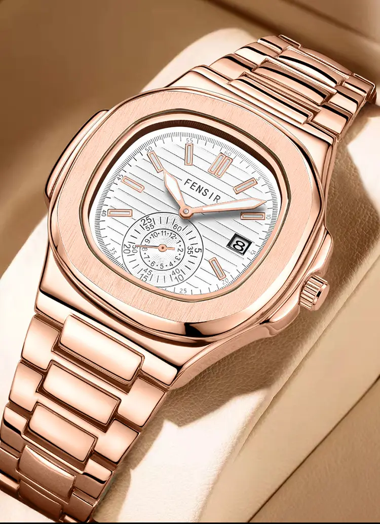 Fensir Cross-Border Diamond Watch Men Rose Gold 40mm — feature 12
