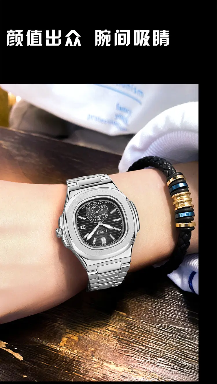 Fensir Cross-Border Diamond Watch Men Rose Gold 40mm — feature 13