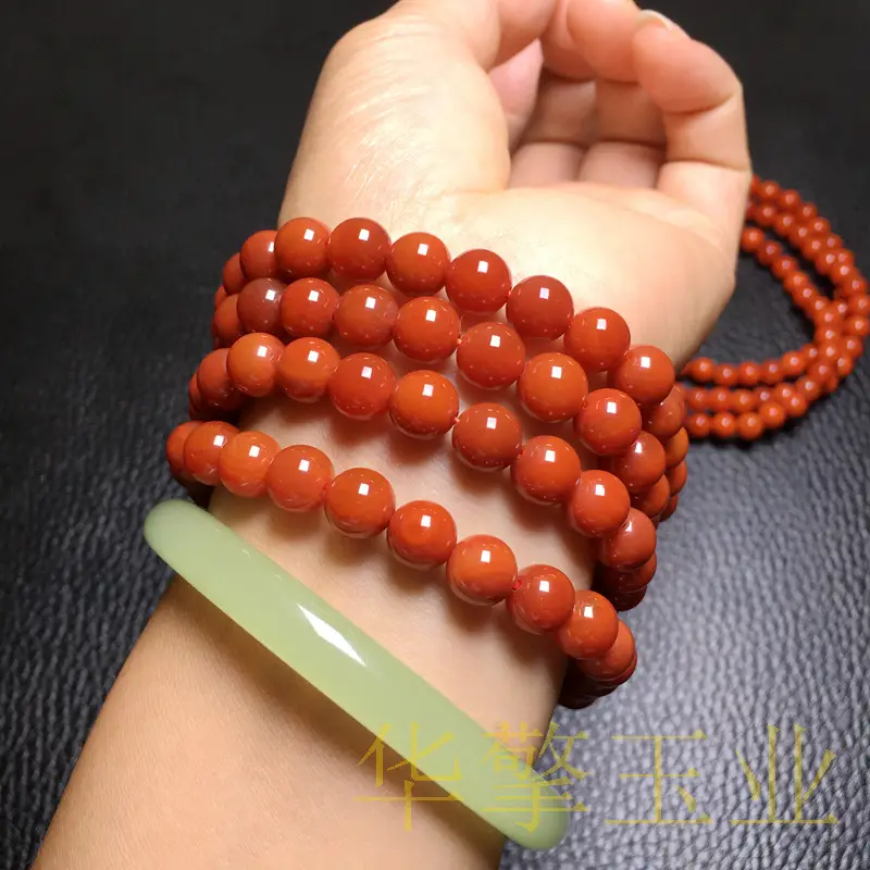 Natural South Red Agate 108 Beads Bracelet - Image 3