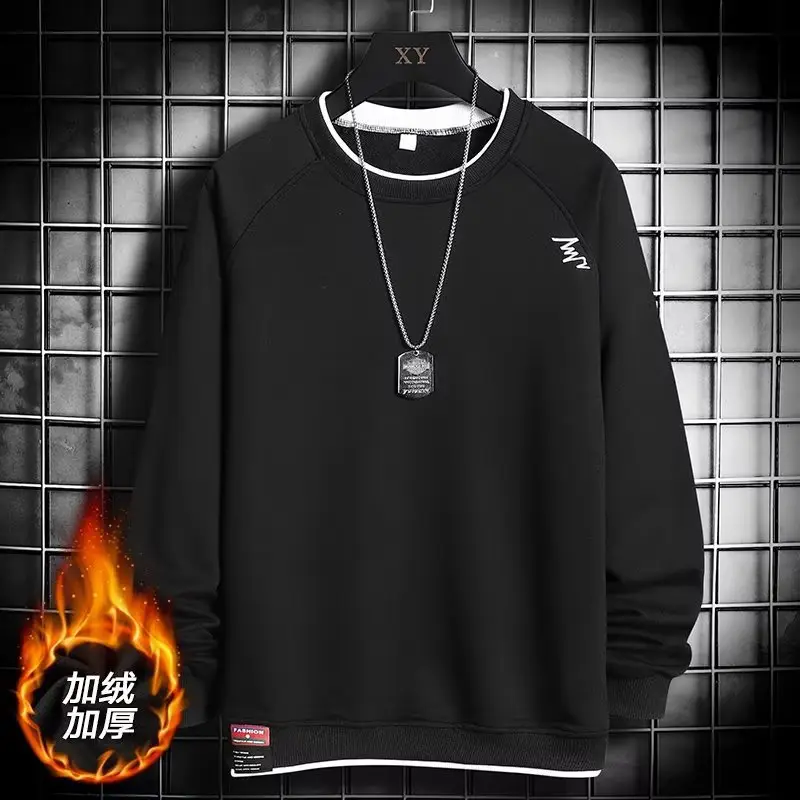 Men Winter Fleece Lined Sweater Black Round Neck Long Sleeve - Image 8