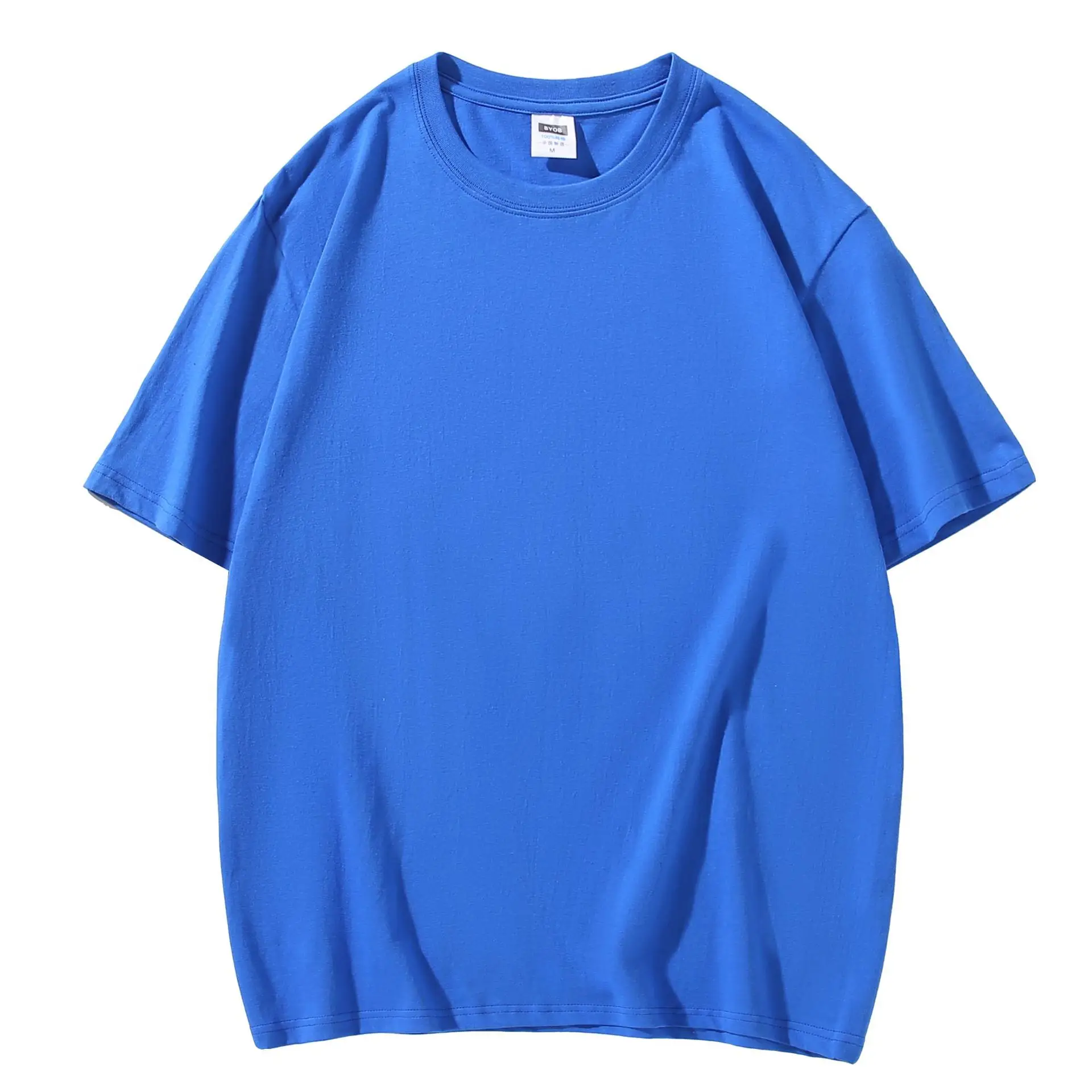 Men Cotton T-Shirt Turquoise Loose Crew Neck - Image 4