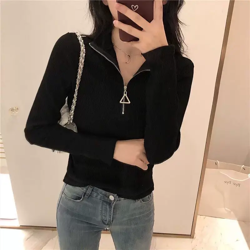 Women's Vintage Zipper Half Collar Blouse Top — feature 12