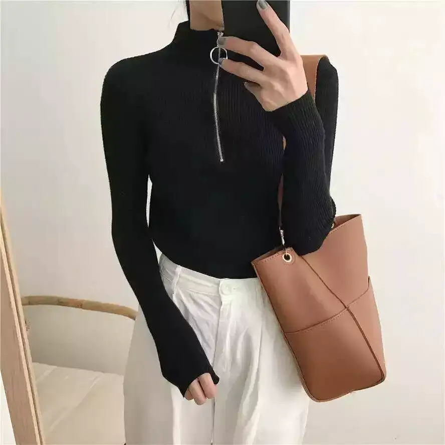 Women's Vintage Zipper Half Collar Blouse Top — feature 5