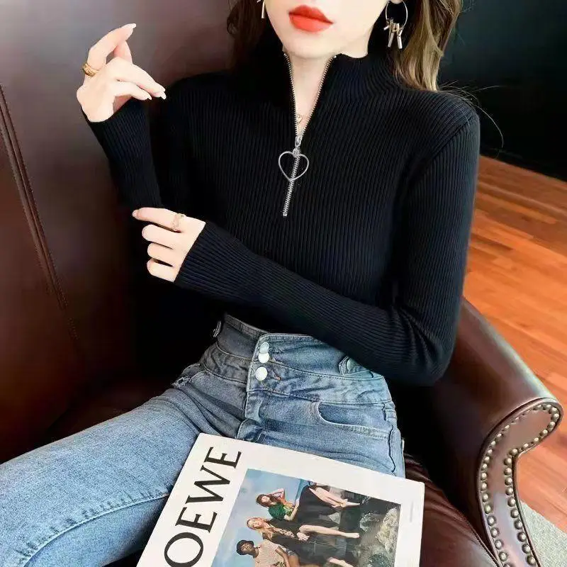 Women's Vintage Zipper Half Collar Blouse Top - Image 6