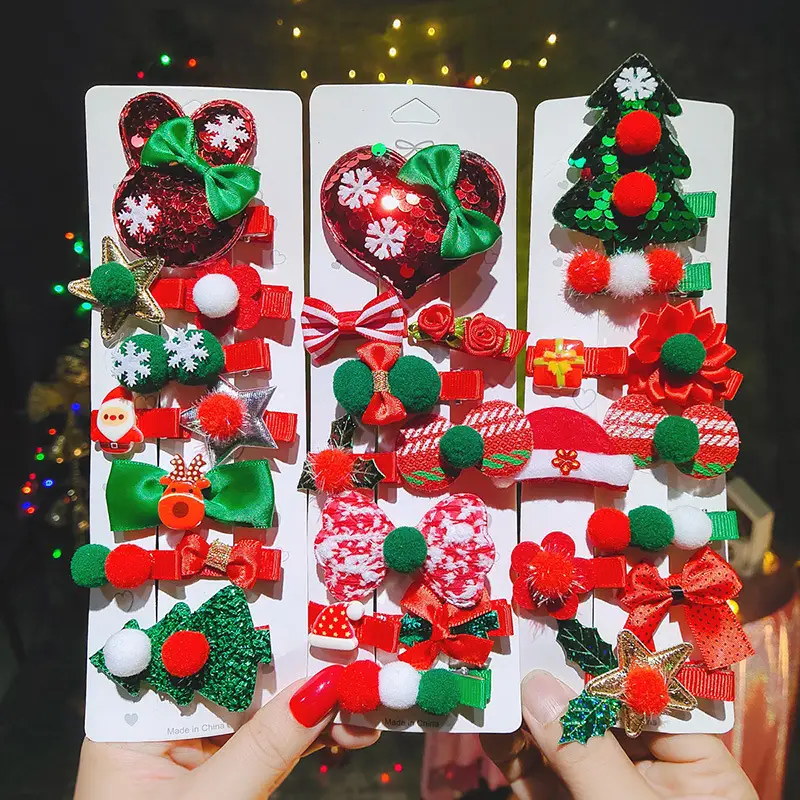 Christmas Hairpins Set for Girls Red Green Sequins - Image 10
