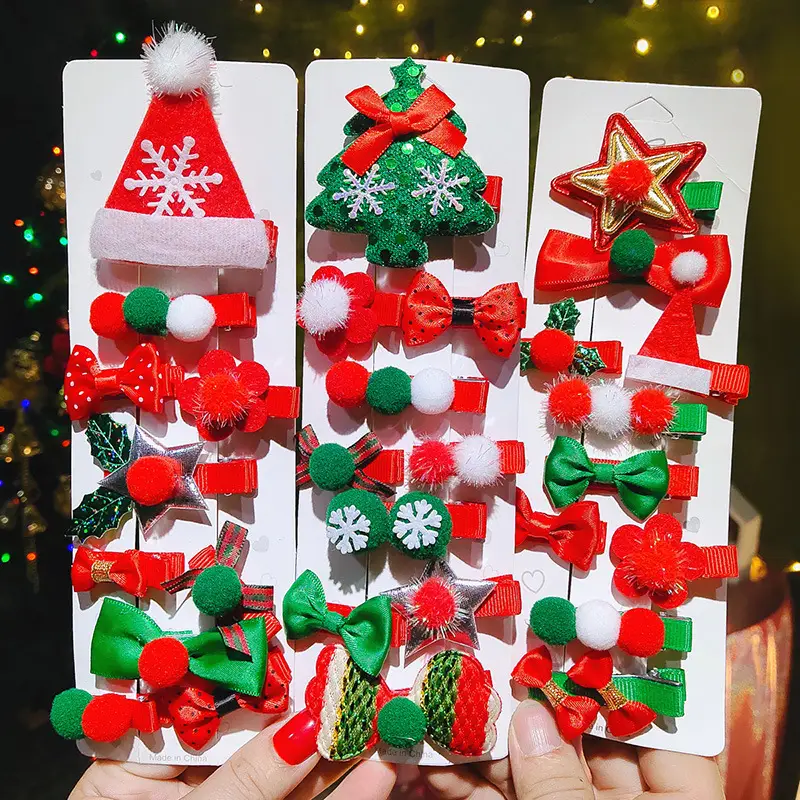 Christmas Hairpins Set for Girls Red Green Sequins - Image 11