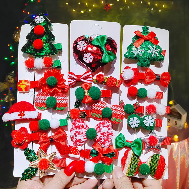 Christmas Hairpins Set for Girls Red Green Sequins - Image 12