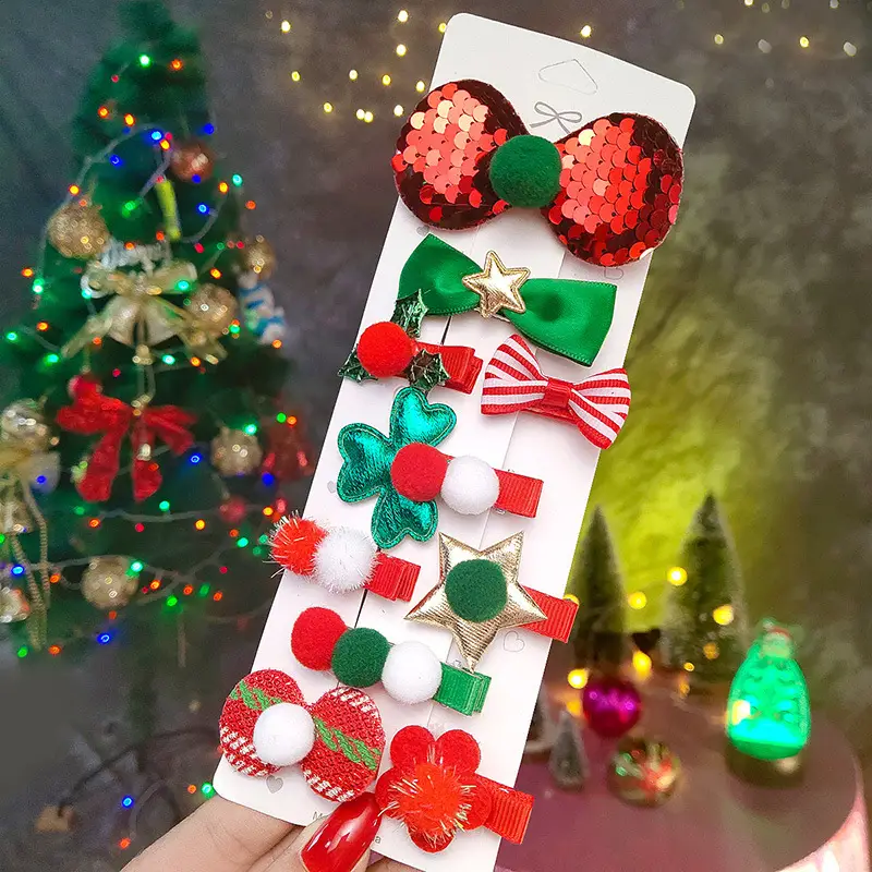 Christmas Hairpins Set for Girls Red Green Sequins - Image 2
