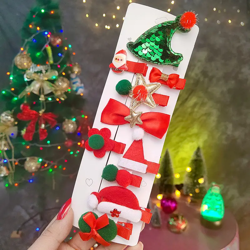 Christmas Hairpins Set for Girls Red Green Sequins - Image 3