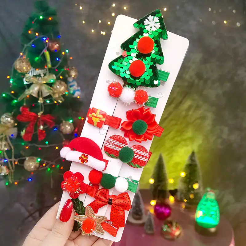 Christmas Hairpins Set for Girls Red Green Sequins - Image 4