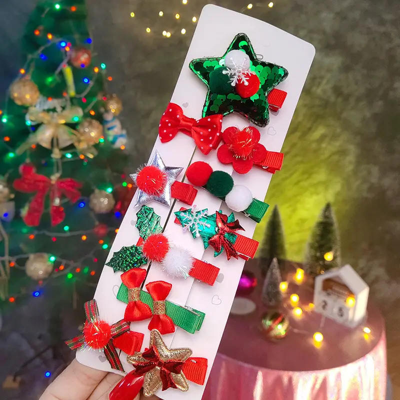 Christmas Hairpins Set for Girls Red Green Sequins - Image 5