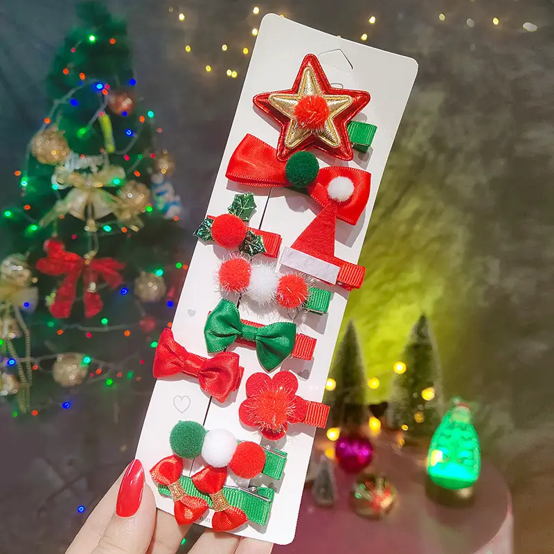 Christmas Hairpins Set for Girls Red Green Sequins - Image 6