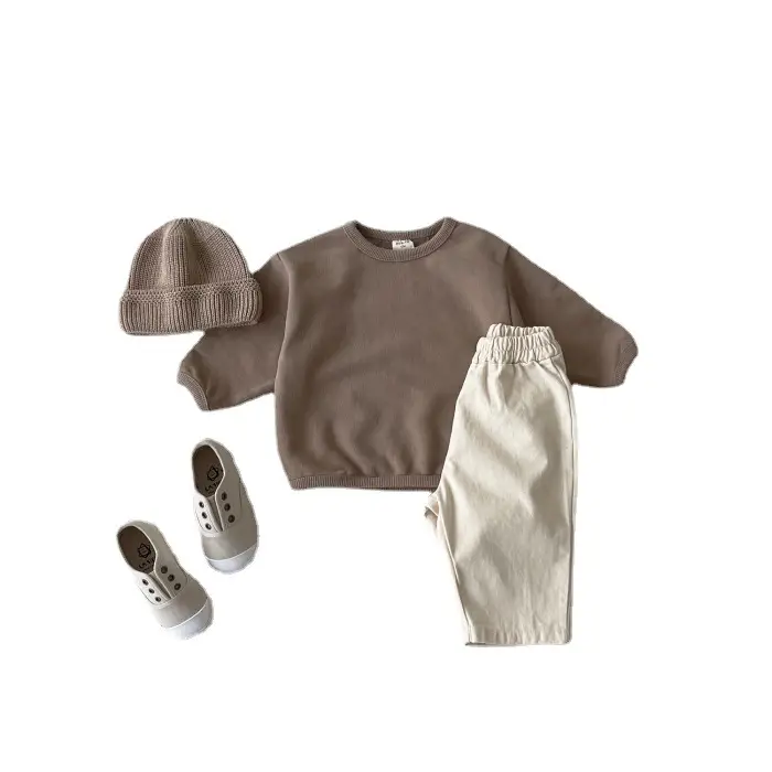 Children's Long Sleeve Sweater T-Shirt Brown & White - Image 6