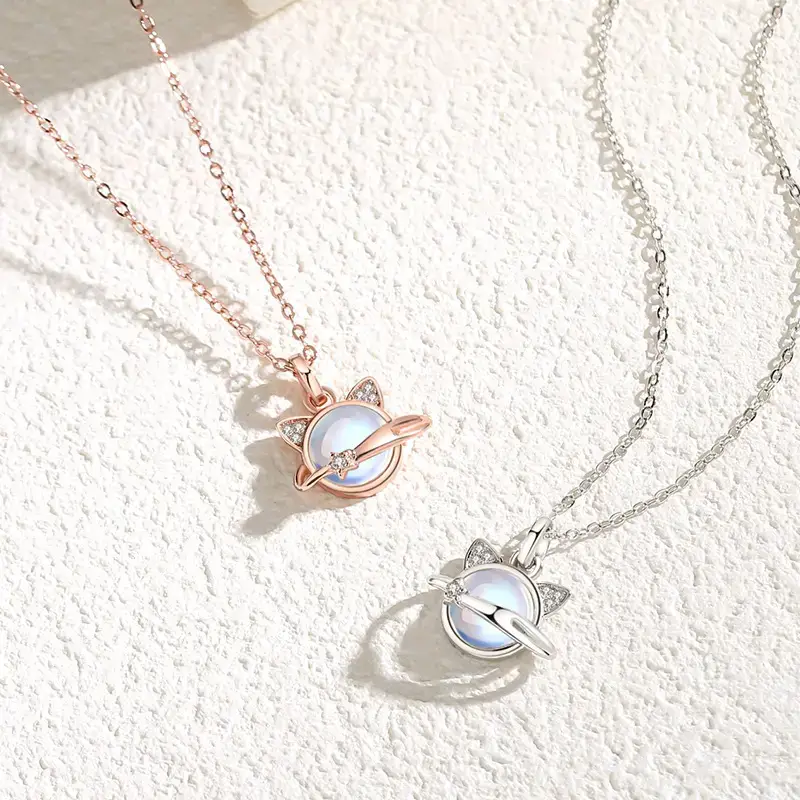 Korean Style Moonstone Cat Necklace for Women - Image 4