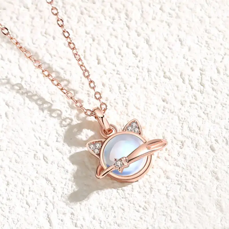 Korean Style Moonstone Cat Necklace for Women - Image 2