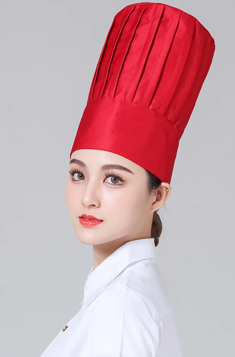 Extra High Chef Work Cap Cotton Thickened White Hotel Chef Kitchen Mushroom Cap Western Restaurant with elastic — feature 15
