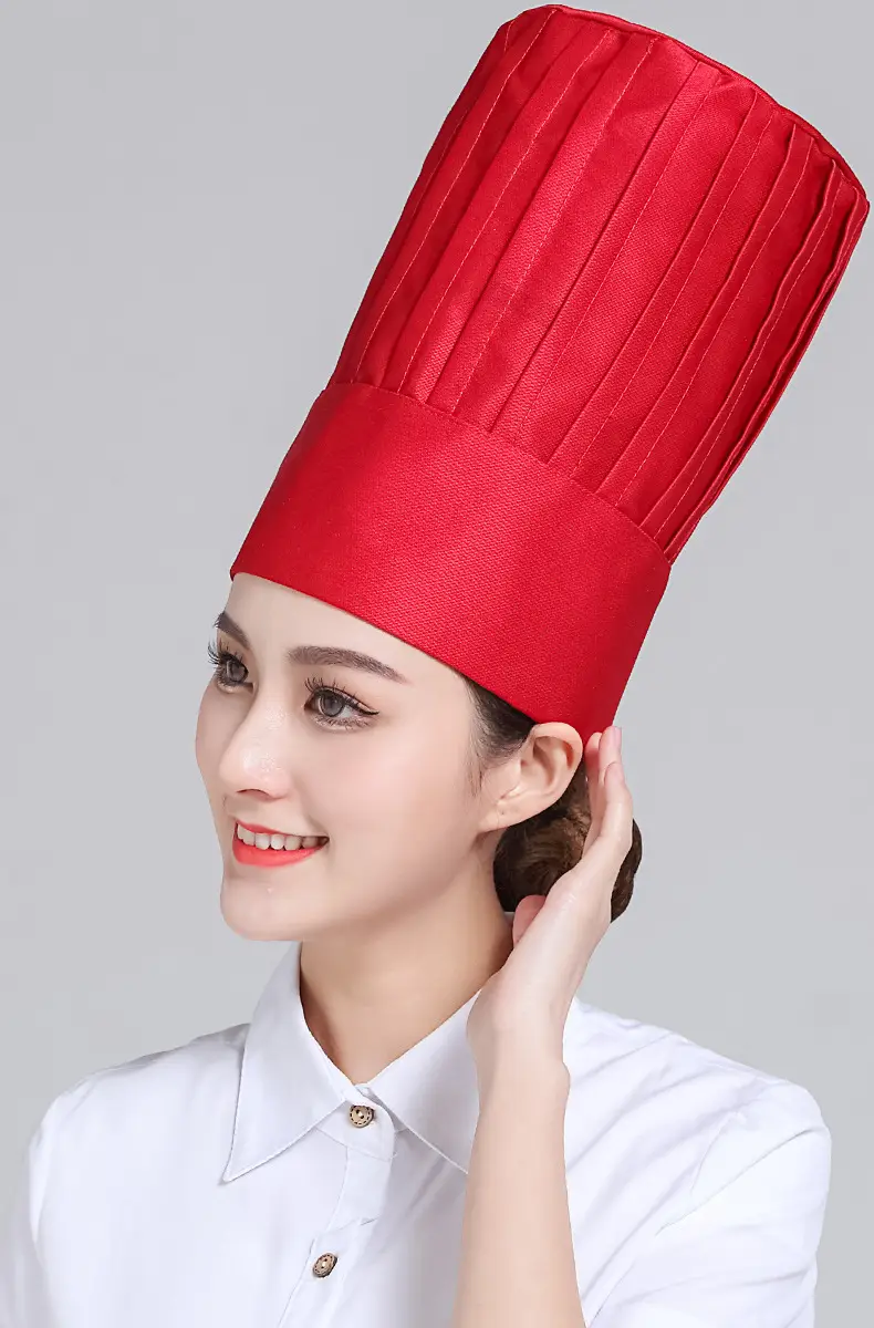 Extra High Chef Work Cap Cotton Thickened White Hotel Chef Kitchen Mushroom Cap Western Restaurant with elastic — feature 16