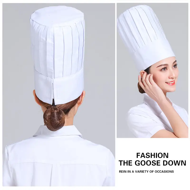 Extra High Chef Work Cap Cotton Thickened White Hotel Chef Kitchen Mushroom Cap Western Restaurant with elastic — feature 4
