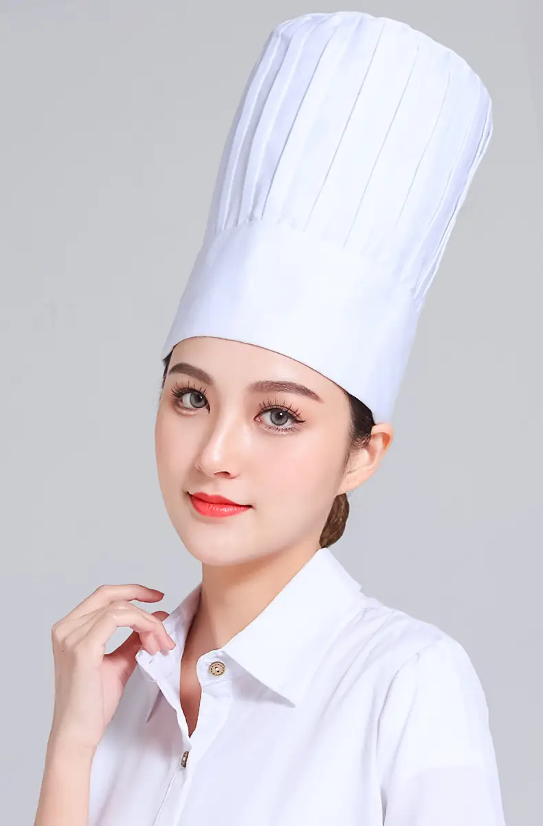 Extra High Chef Work Cap Cotton Thickened White Hotel Chef Kitchen Mushroom Cap Western Restaurant with elastic — feature 8