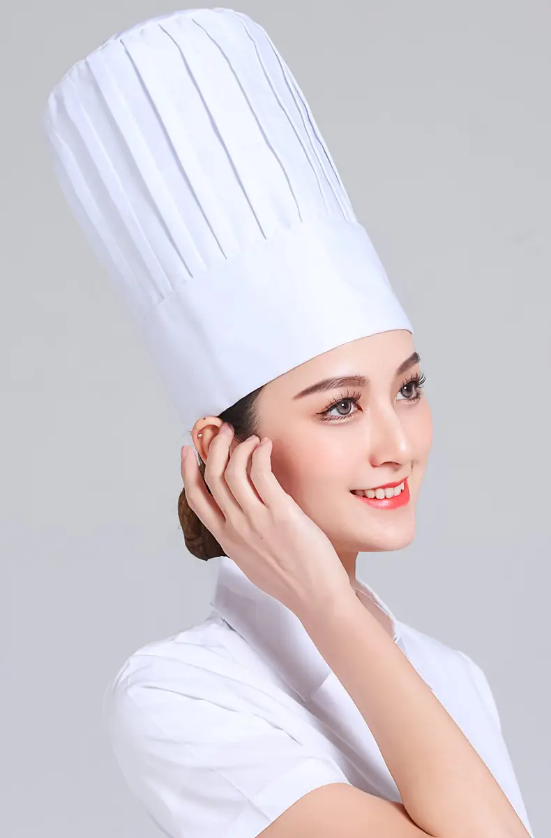 Extra High Chef Work Cap Cotton Thickened White Hotel Chef Kitchen Mushroom Cap Western Restaurant with elastic — feature 9