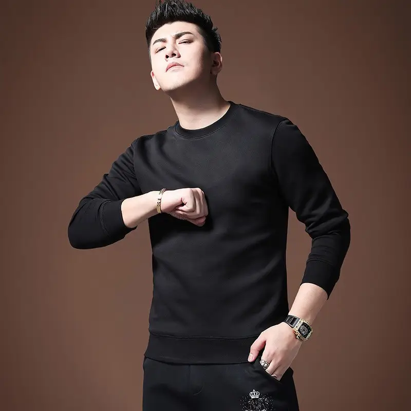 Men Black Crewneck Long Sleeve T-Shirt Large