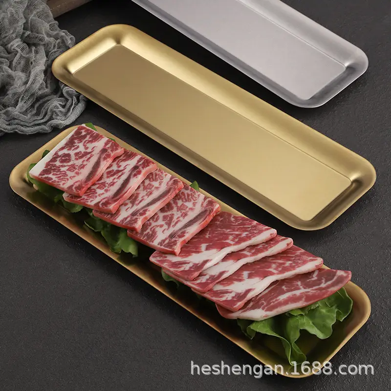 304 Stainless Steel Rectangular Plate Long Gold Sushi Barbecue - Image 9