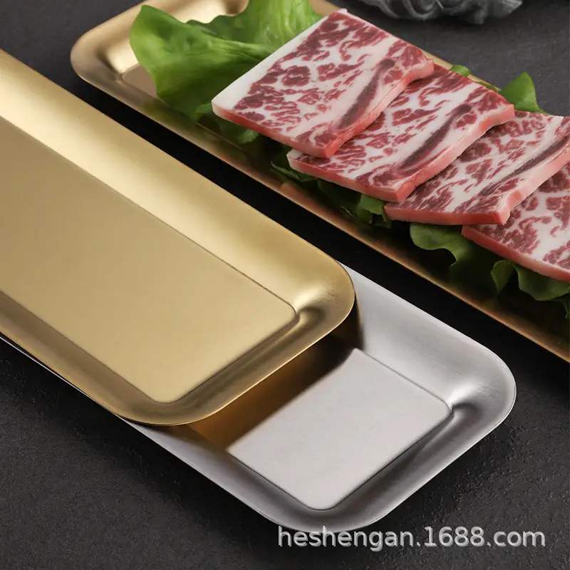 304 Stainless Steel Rectangular Plate Long Gold Sushi Barbecue - Image 10
