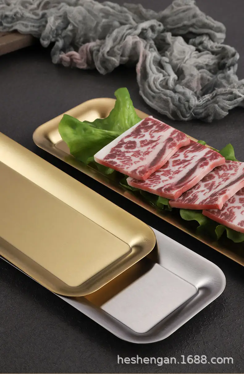 304 Stainless Steel Rectangular Plate Long Gold Sushi Barbecue — feature 12