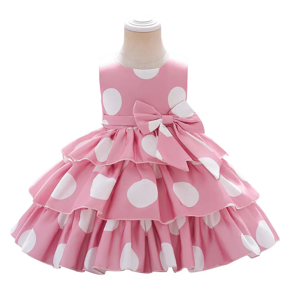 Girls' Maroon Polka Dot Tiered Cake Dress - Image 7