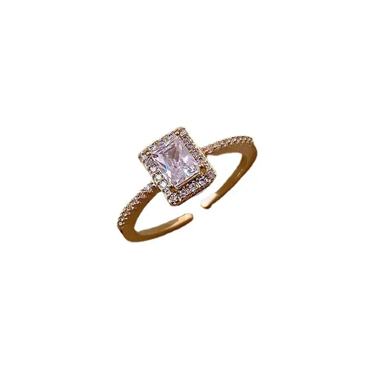 K-Style of Accessible Luxury Zircon Super Flash Ring Ins Niche Design Square Diamond Cold Style Exquisite Ring Opening Adjustable Ring - Image 8