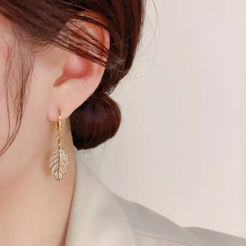 Golden Leaf Ear Buckle Earrings for Women