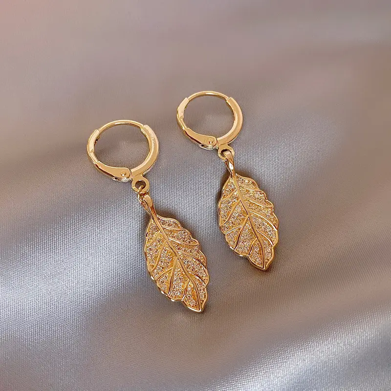 Golden Leaf Ear Buckle Earrings for Women