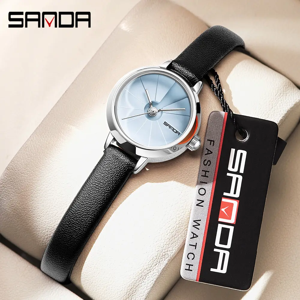 Sanda Women's Quartz Watch Blue Step Dial Black Leather - Image 7