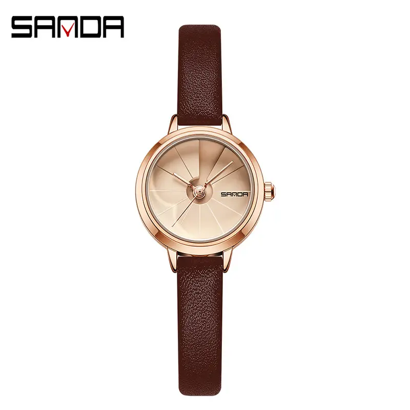 Sanda Women's Quartz Watch Blue Step Dial Black Leather - Image 8