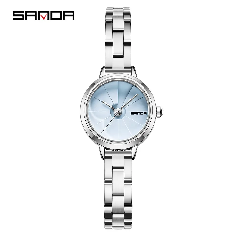 Sanda Women's Quartz Watch Blue Step Dial Black Leather - Image 11