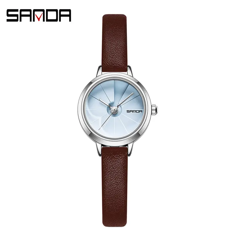 Sanda Women's Quartz Watch Blue Step Dial Black Leather - Image 3