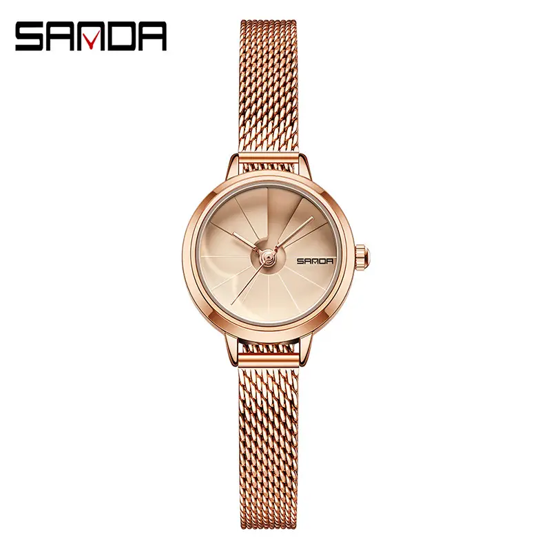 Sanda Women's Quartz Watch Blue Step Dial Black Leather - Image 6