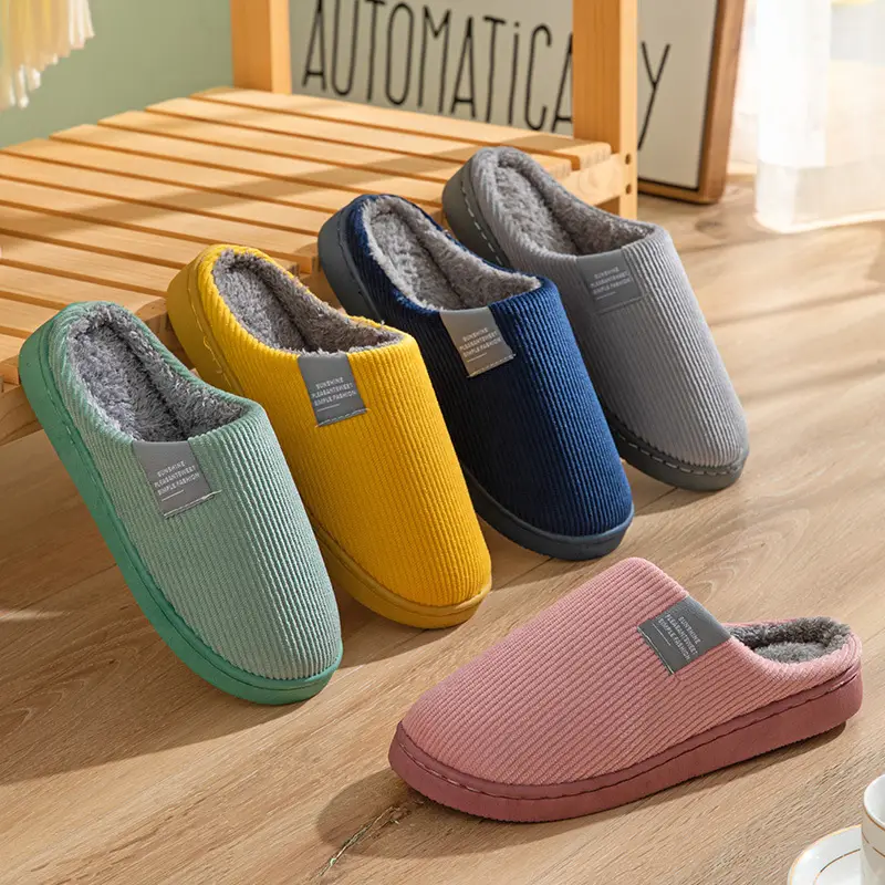 Cotton slippers women autumn and winter couples home warm non-slip plush thick bottom indoor cotton slippers men winter
