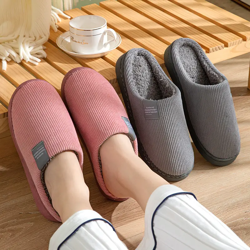 Cotton slippers women autumn and winter couples home warm non-slip plush thick bottom indoor cotton slippers men winter