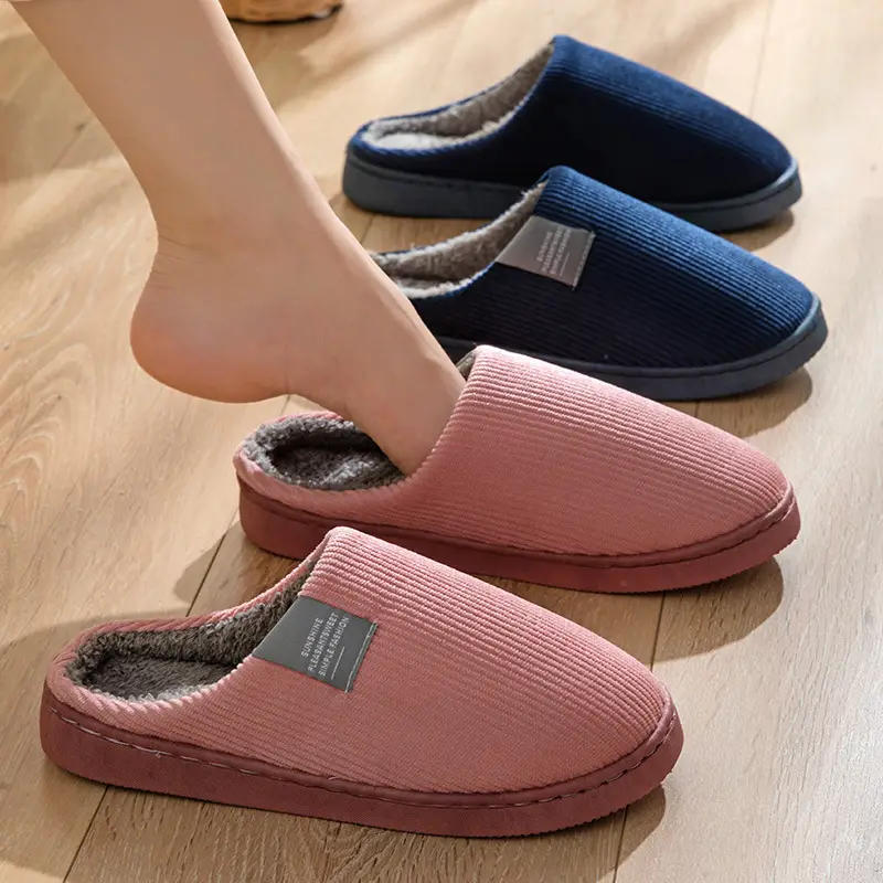 Cotton slippers women autumn and winter couples home warm non-slip plush thick bottom indoor cotton slippers men winter