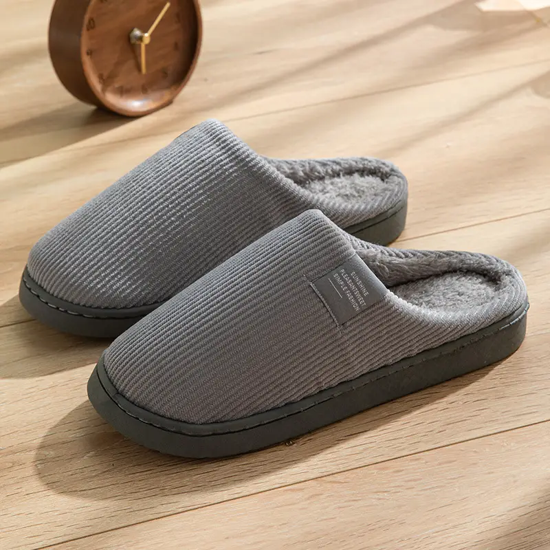 Cotton slippers women autumn and winter couples home warm non-slip plush thick bottom indoor cotton slippers men winter