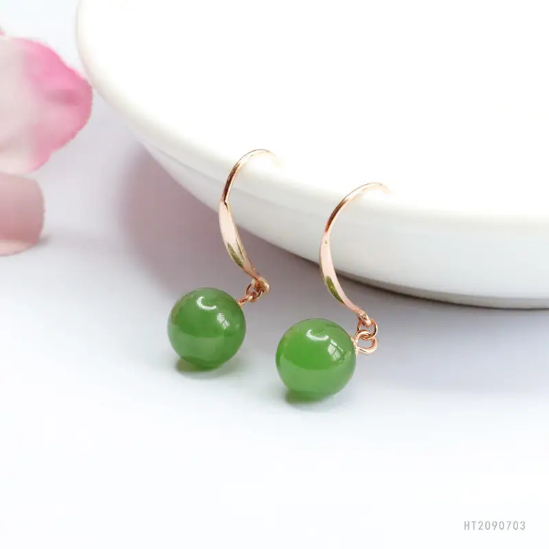 Green Jade Jadeite Stud Earrings for Women - Image 3
