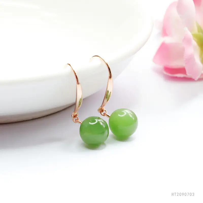 Green Jade Jadeite Stud Earrings for Women - Image 4