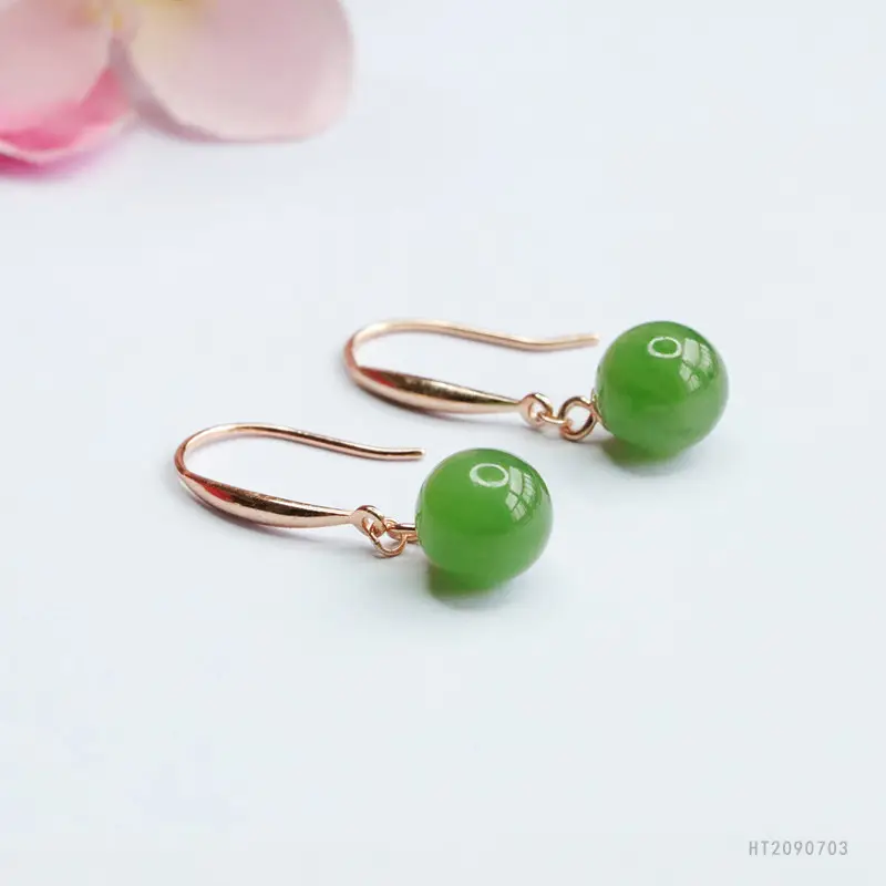 Green Jade Jadeite Stud Earrings for Women - Image 5