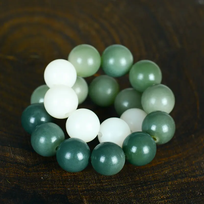 Gradient Green White Jade Bodhi Root Bracelet for Men Women - Image 4